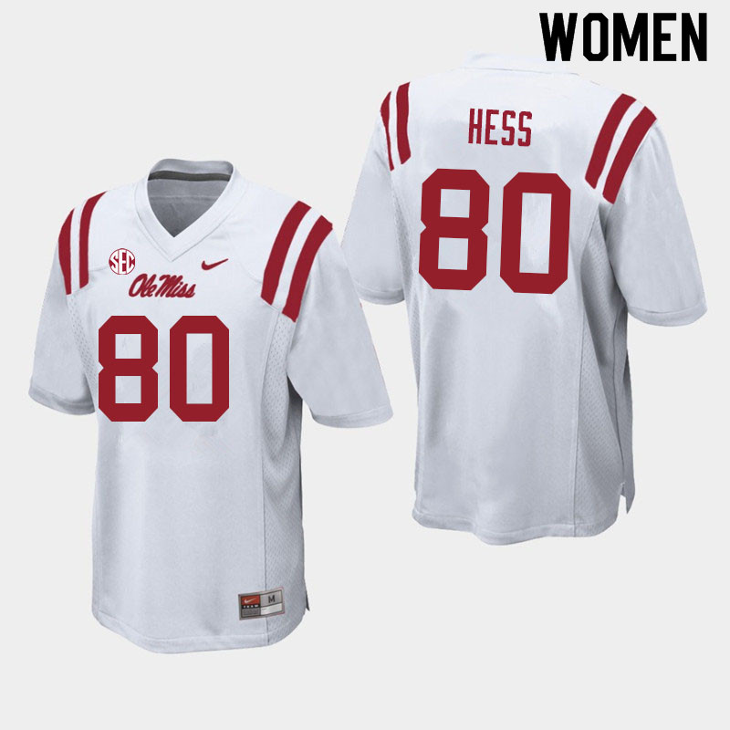 Jonathan Hess Ole Miss Rebels NCAA Women's White #80 Stitched Limited College Football Jersey IEO8558QG